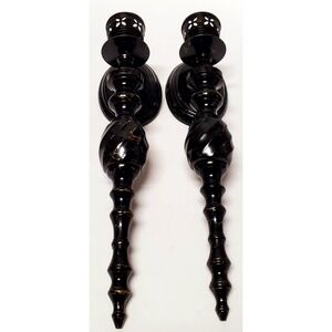 VTG Sconces Gothic Wall Pair Black & Gold India Pierced Votives Oval Back Plates